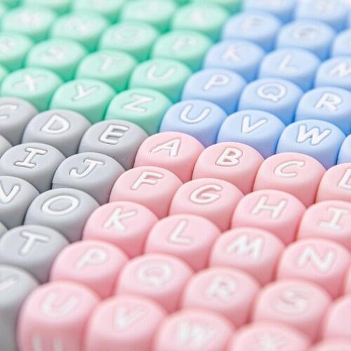 50pc 12mm Silicone Alphabet Letter English Food Grade Silicone Bead For DIY Baby Teething Necklace Bracelet Baby Accessories