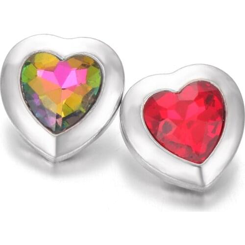 6pcs/lot New Snap Jewelry Rhinestone Love Heart Metal 18mm Snap Buttons Fit 18mm Snap Jewelry Bracelets Necklaces