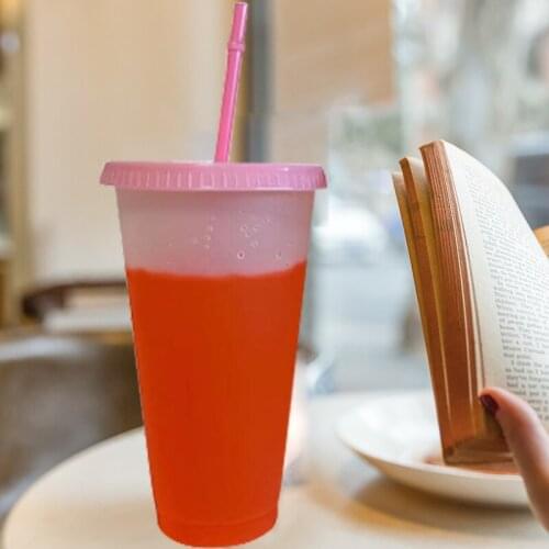710ml Color Changing Coffee Cup With Lid Straw Cup Reusable Drinkware Cup Tumbler Cold Water Coffee Mug Water Cups Dropshipping