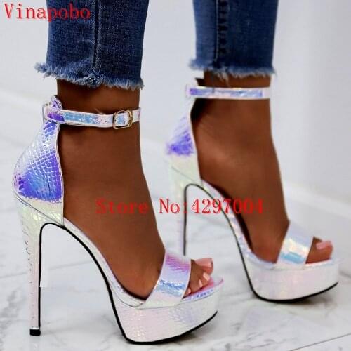 Platform sandals high heels shoes women heels ankle strap heels lace up sandals women wedding shoes sexy green snake print pumps