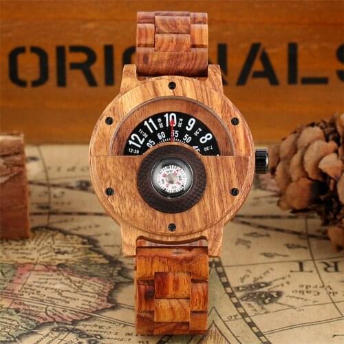 Wooden Men Watch Sport Fashion Compass Quartz Wristwatch Wood Watch Band Casual Mens Watches