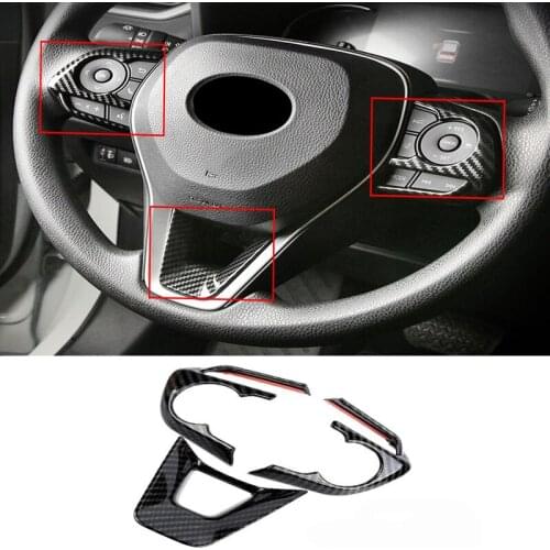 For Toyota Corolla 2019 2020 Steering Wheel Decorative Frame Button Sequin Carbon Fiber Interior Modification Fit RAV4 2019 2020