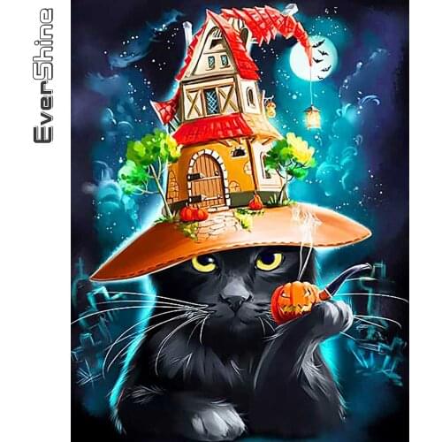 Evershine 5D DIY Diamond Painting Cat New Arrival Diamond Embroidery House Cross Stitch Kits Mosaic Sale Halloween Gift