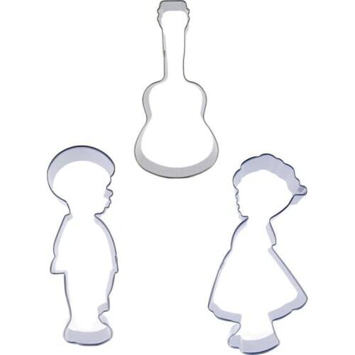 Guitar, Boy and Girl shaped 3 piece biscuit cutting molds, baking tools, cake decorating soft candy tools