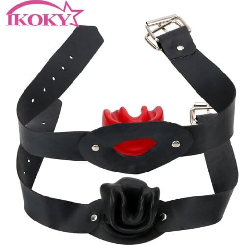 IKOKY Fetish Bondage Open Mouth Latex Mouth Plug Sex Toys For Couples Safe Latex Dilatation Ball Slave Restraints Erotic Oral