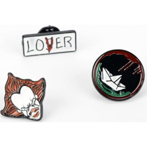 Round Vicious-Fierce Clown Stephen Kings-It Famous Terror Movie Lover Loser Pins Mischief Badges Sailboat Jewelry Gifts