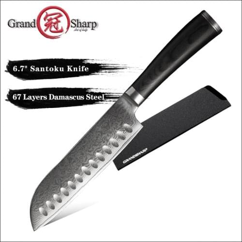 Grandsharp 6.7'' Santoku Knife VG10 Japanese Damascus Steel Sntoku Kitchen Knives Chefs Cooking Tools Pakka Wood Handle Gift