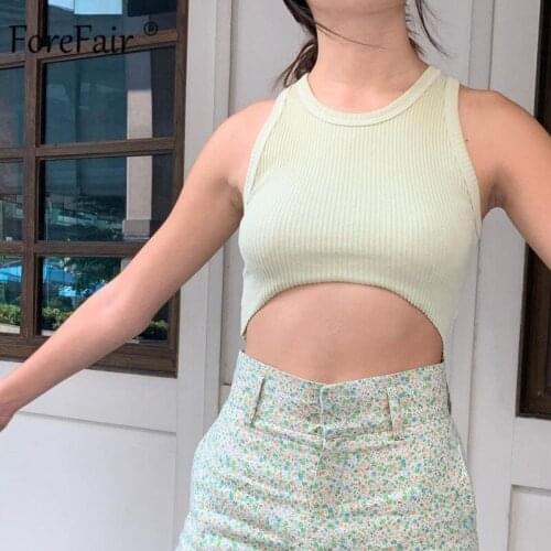 Forefair Ribber Tank Tops Women Summer Off Shoulder Knitted Vest Shirts Fashion Sexy Green Purple Streetwear Casual Crop Tops