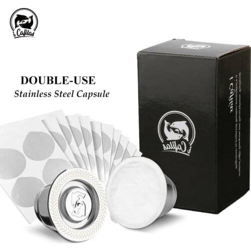 2 in 1 Usage Recargables Coffee Filter Stainless Steel Nespresso Refillable Capsule 3pcs+120 Seals Reusable for Essenza Mini