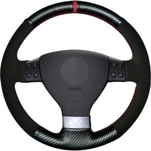Non-slip Black Suede Carbon Fiber Car Steering Wheel Cover For Volkswagen Golf 5 Mk5 VW Passat B6 Jetta 5 Mk5 Tiguan 2007-2011