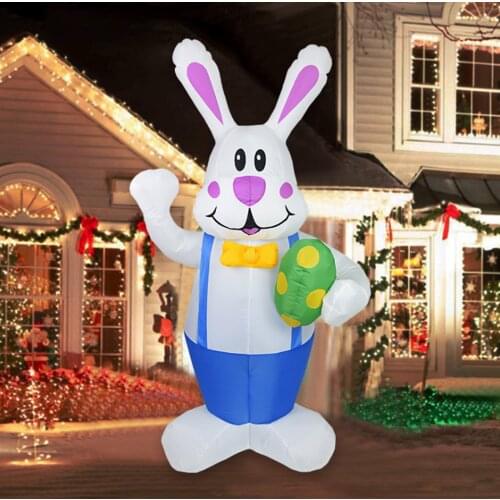 1.9m Easter Inflatable Bunny with Led Light Airblown Bunny Easter Decoration for Yard Lawn Party Indoor Outdoor EU Plug