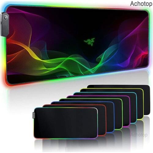 RGB Razer Logo Mouse Pad RGB Gaming Mouse Pad Computer Keyboard Pad Mat Led Extended Mousepad 14 Lighting Modes tapis de souris
