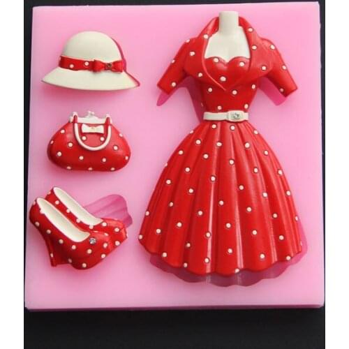 Silicone mold woman Hat handbag Dresses High-heeled shoes shape Fondant cake decoration mold chocolate mold clay Decoration tool