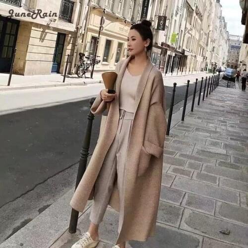JuneRain Sweater Knitwear Cardigan Women 2021 New Long Sleeve Solid Warm Vintage Autumn Winter Retro Daily Elegant Loose Korean