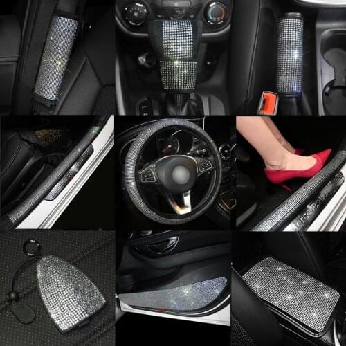 Bling Crystal Car Seat Belt Cover Pad Neck Pillow Diamond Steering Wheel Cover Auto Interior Accessories