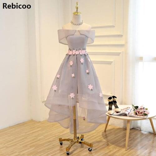 In Stock Boat Neck Plus Size Party Short Sleeve Dress For Graduation Tulle With Beading Flowers Asymmetrical Vestidos De Bail