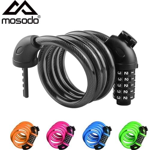 Mosodo Bike Locks Coded Lock Steel Bicycle Cable Lock Keyless 5 Digit Seatpost Motorcycle Safety City Lock Cycling Accessories