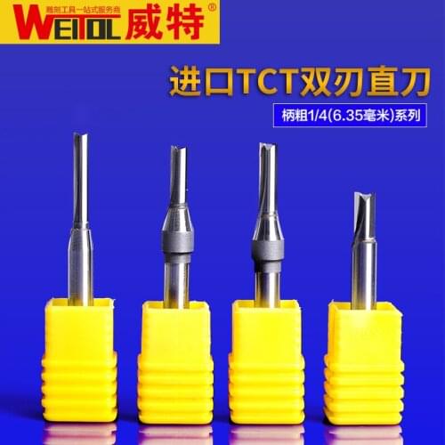 WeiTol 1/4inch shank TCT double flutes straight router bits tungsten carbide wood milling cutter