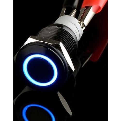YOCOMYLY 2pcs Black 16mm 12V Blue Angel Eye LED Latching on/off Push Button Switch car