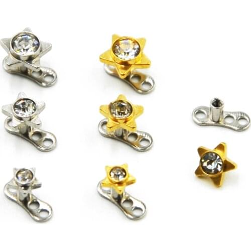 1Pc Surgical Steel Dermal Anchor Top piercing Body Jewelry Attachments-Jewelled Star CZ Gem Micro Skin Diver Dermal Piercing