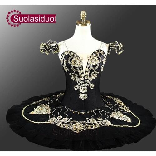 Women Gold Black Professional Ballet Tutu Adult Ballet Stage Classical Ballet Tutu Girls Pancake Tutu Black Swan