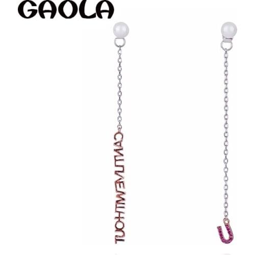 GAOLA Women Jewelry Link Chain Letter Dangle Earring Cubic Zirconia Imitation Pearls Earrings