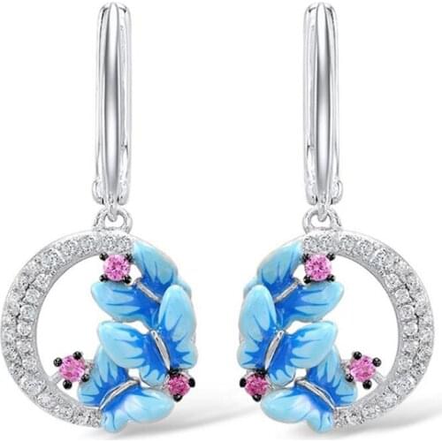 Earrings For Women Delicate Charming Blue Butterfly Silver Drop Earrings Trendy Party Jewelry Charm Decorations Dangle Earrings