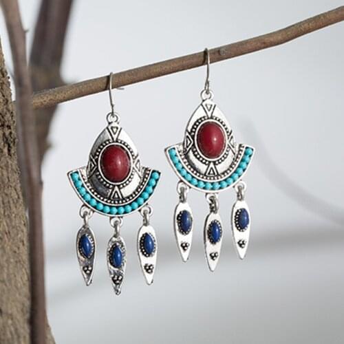 New Brand Vintage Leaves Water Droplets Fan-shaped Beads Beaded Dangle Earrings For Women Bohemia Style Jewelry