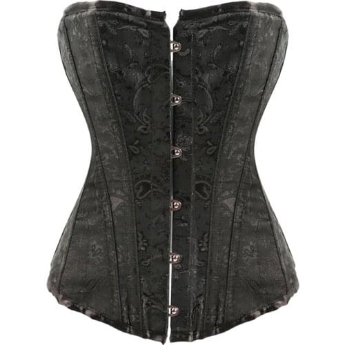 Women Sexy Jacquard Brocade Overbust Corset Slim Corselet Black Gothic Clothing Lingerie Steampunk Belt Corsets and Bustiers
