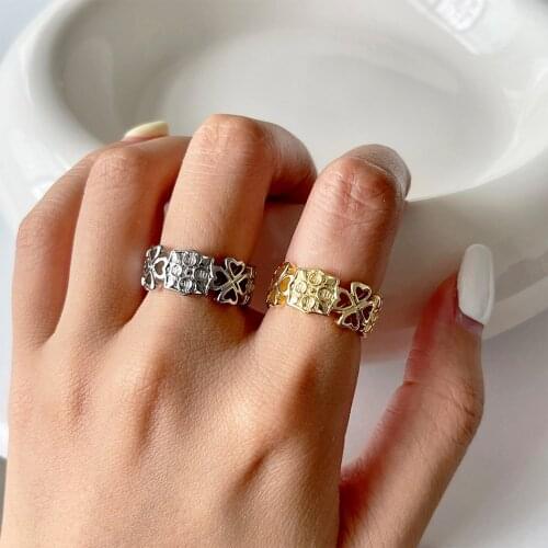 20 Styles Womens Ring Original Design Hollow Gold Silver Four Leaf Clover Rings Adjustable Jewelry Girl Gift anillos