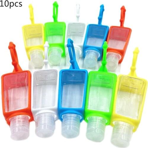 10Pcs Hand Sanitizer Empty Refillable Bottle Silicone Holder Portable Keychain U2JD