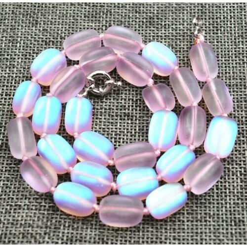 10x14mm Pink irregular Gleamy Rainbow Moonstone gem Beads Necklace 18