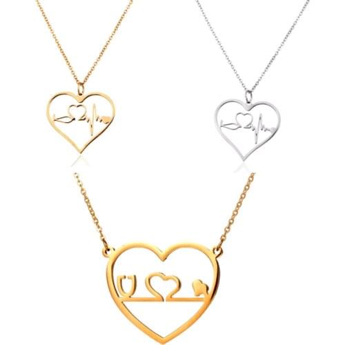 20pcs Stainless Steel Nursing Student Pendant Charm Necklace For Medical Nurse Accessories Heart Shaped Necklace