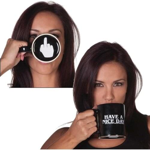 300ml Funny Have a Nice Day Coffee Mug Cup With Middle Finger on the Bottom Ceramic Mug Black For Coffee Milk Tea Cups Gift
