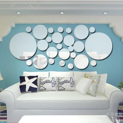 3D Combination round Acrylic mirror wall sticker Living room bedroom circle decoration Creative home art decoration