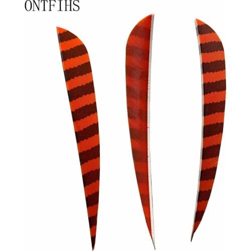 50 Pcs ONTFIHS 5 Inch Turkey Feather Real Plume Water Drop Striped Arrow Fletching Feathers Archery Accessories