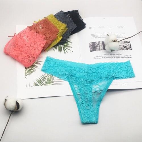 6 Pcs / Lot New Arrival 2021 Sexy Lace Womens G String Thong With Bow M L XL XXL 7402