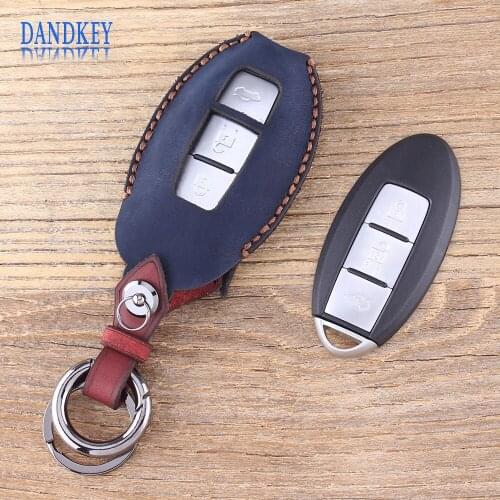 Dandkey Leather Remote Car Keychain Key Cover Case For Nissan Tidda Livida X-Trail T31 T32 For Infiniti G35 G37 Key Shell