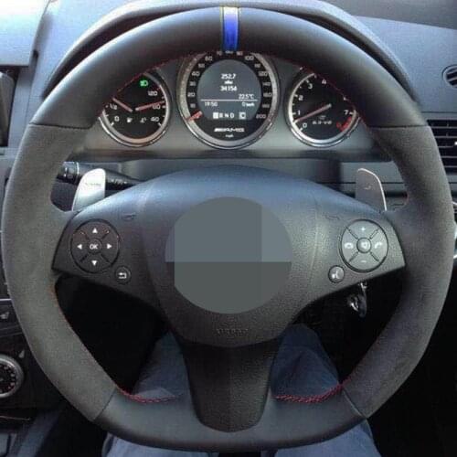 Black Suede Steering Wheel Cover for Mercedes Benz SL-CLass AMG 63 65 2009-2012 SLR-Class 2009 SLK-Class AMG 55 Car Accessories