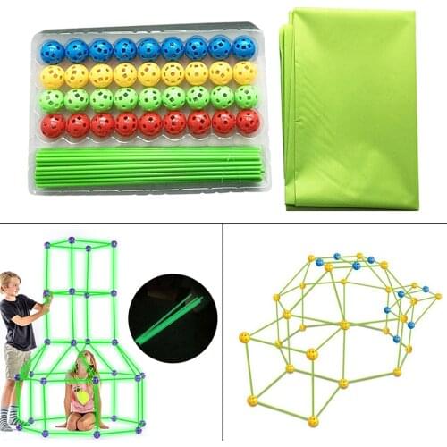 Fort Building Kit for Kids 87 Pieces Flexible Construction Fort Set for Boys and Girls DIY Building Castles Tunnels Tents Rocket