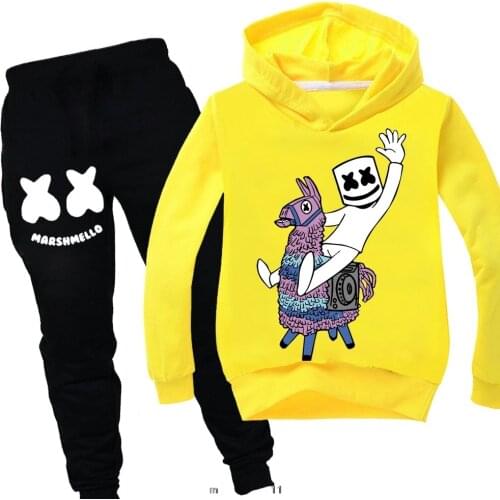 DJ Marshmello Baby Clothing Sets Children 2-14 Years Birthday suit Boys Girl Tracksuits Kids Sport Suits Hoodies Top +Pants Set