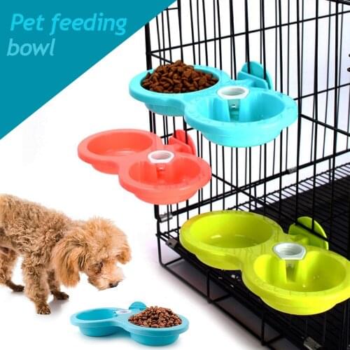 Double Pet Cage Hanging Food Bowls Automatic Drinking Water Feeder 3 Colors Cat Bowl Puppy Feeding Supplies Dog Accessories