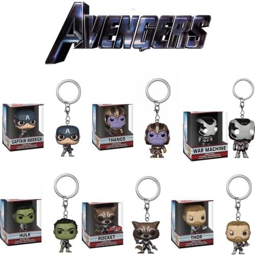 Funko Marvel Avengers Endgame Keychain Captain America War Machine Hulk Thor Thanos Rocket Action Figure Toys
