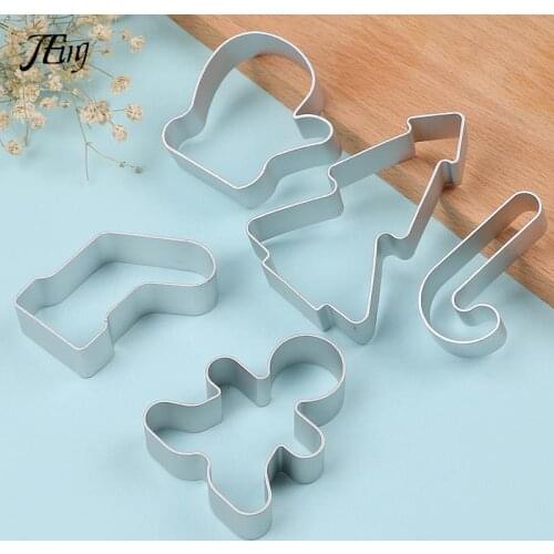 5pcs/set Stainless Steel Gingerbread Men Shaped Holiday Biscuit Mold Christmas Cookie Cutter Tools Kitchen Cake Decorating Tool