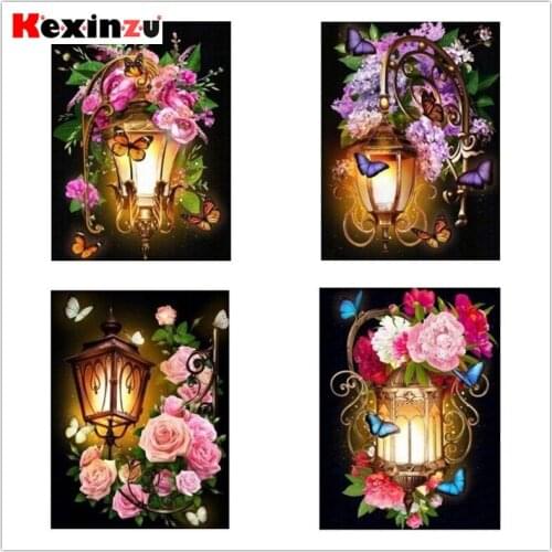 Kexinzu Full Square/Round 5D Diy Diamond Painting Cross Stitch "Flower lantern" Diamond 3D Embroidery Mosaic Home Decor Gift