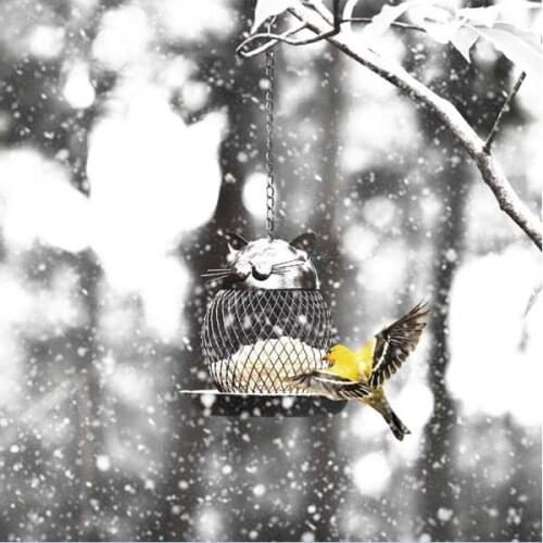 6.3*6.3*7.1inch Cat Shaped Bird Feeder Cat Shaped Vintage Handmade Outdoor Decor Garden Decoration Hanging Bird Outdoor Feeder