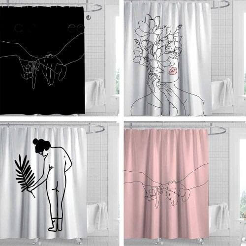Creative Simple Line Draw Show Curtain Black White Abstract Waterproof Bathroom Curtains Fabric Polyester Bath Screen Home Decor