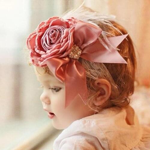 Sweet Princess Flower Bow Lace Elastic Hairband Headband for Children Kids Baby Photo Props Beach Wedding Party Hair Accessories