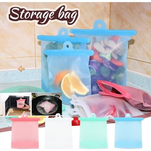 Silica Gel Food Grade Reusable Storage Bag Storage Bag Fresh Keeping Bag Portable Food Sealing Saran Wrap Bags Plastic Kitchen