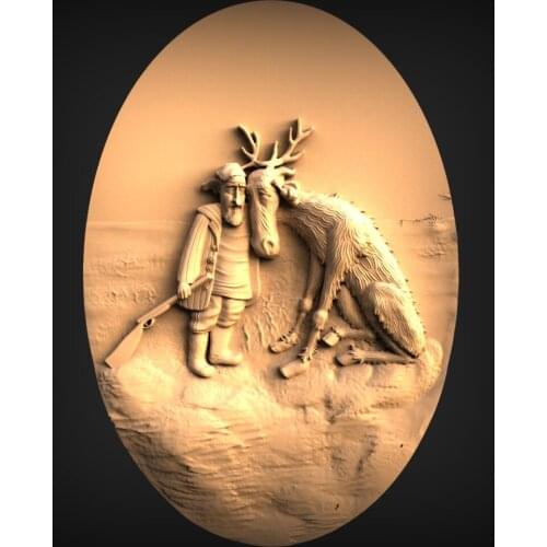 Hunter and Elk STL Model Panno for CNC Router 3D Printer Artcam Aspire Bas Relief